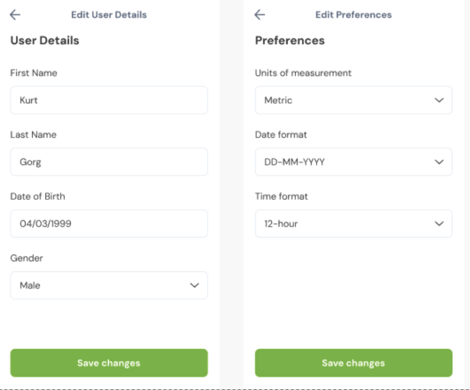 User Details in Profile Page