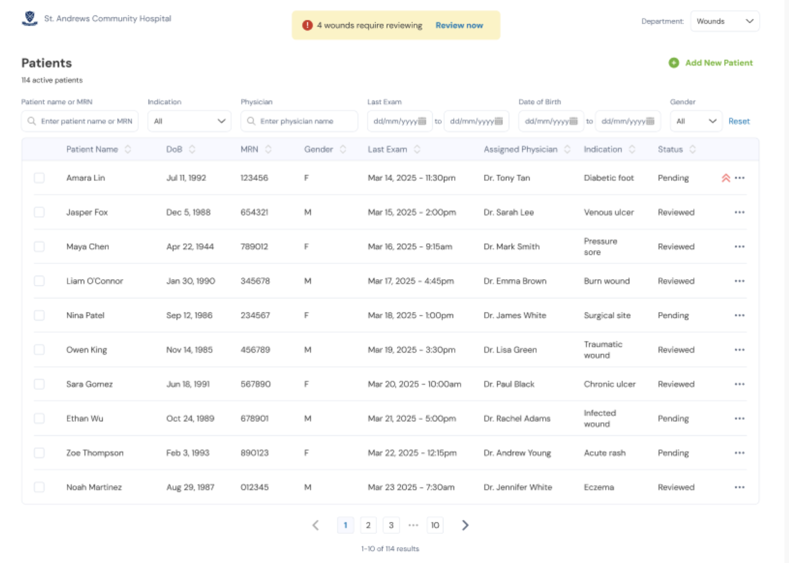 Patient Dashboard Page